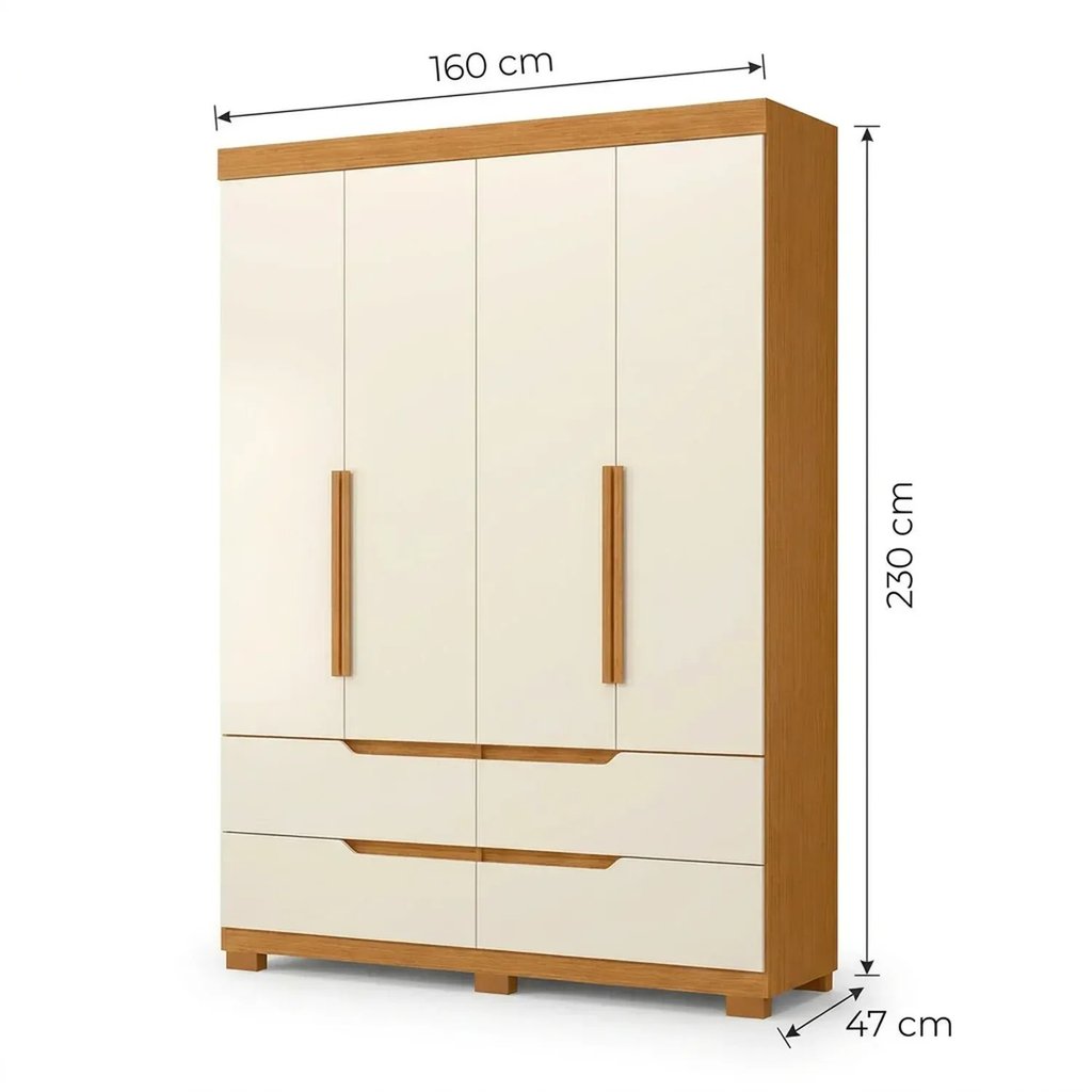 Guarda-Roupa Solteiro 4 Portas 4 Gavetas Doble Cinamomo Off White Cinamomo/Off White · foto 2