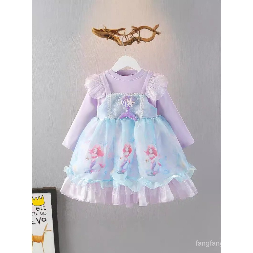Crianças roupas de comércio exterior meninas outono vestido de princesa 2025 crianças dos desenhos animados sereia vesti