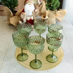 Kit 6 Taças Gin Natal Mesa Posta Drink Verde Plasútil