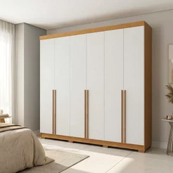 Guarda-Roupa Casal 6 Portas 3 Gavetas 100% MDF Florença Off White/Cerejeira/Nevaska Cerejeira/Nevaska