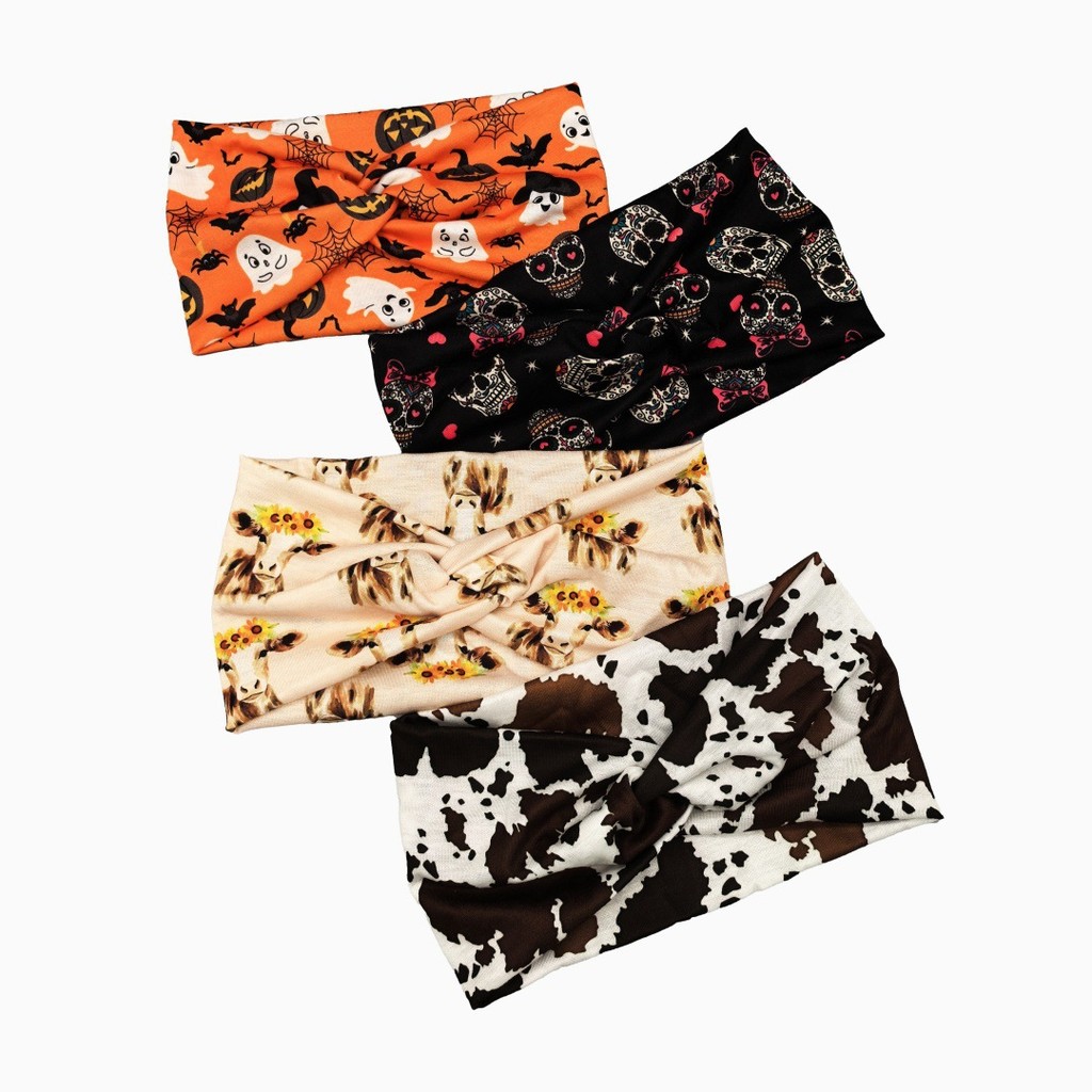 Faixa de cabelo larga para Halloween e Natal, faixa de cabelo para yoga e esportes, com tema de abóbora, caveira e fanta