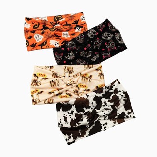 Faixa de cabelo larga para Halloween e Natal, faixa de cabelo para yoga e esportes, com tema de abóbora, caveira e fanta