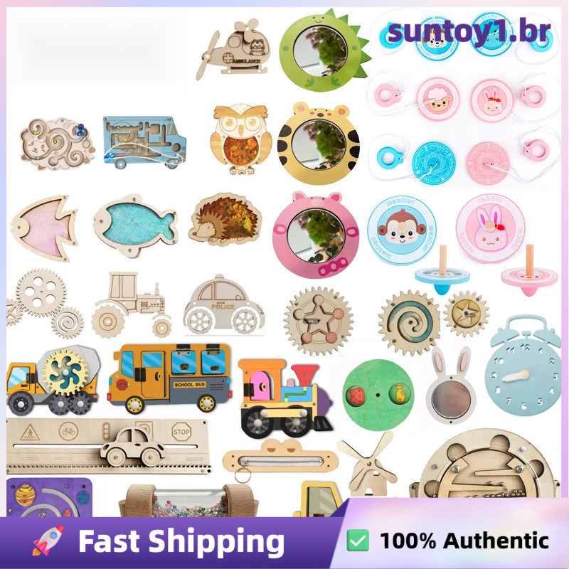 Montessori Busy Board Wooden DIY Accessories Hand Pulled Wheel Gear Drum Car Board Castle Early Educational Toy Children