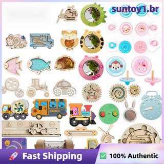 Montessori Busy Board Wooden DIY Accessories Hand Pulled Wheel Gear Drum Car Board Castle Early Educational Toy Children