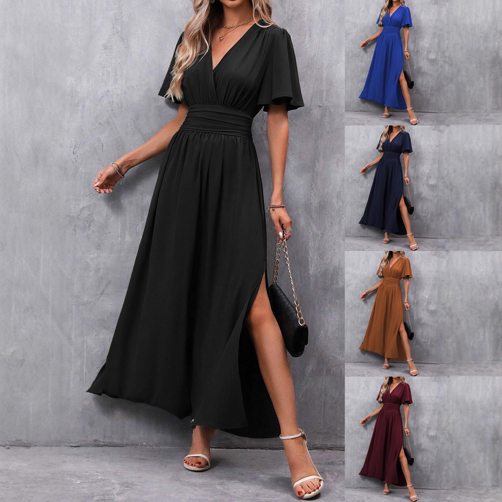 Elegante vestido elegante vestido de fenda alta feminino novo estilo mais magro olhar elegante vestido longo