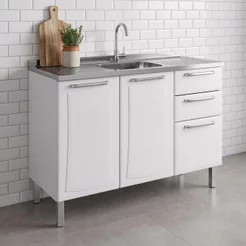 Balcão de Cozinha em Aço 3 Portas 2 Gavetas 120cm sem Tampo Tarsila Itatiaia Branco Branco