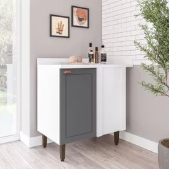 Balcão de Canto 90cm x 94cm Pérola Yescasa Branco/Cinza Cinza/Branco