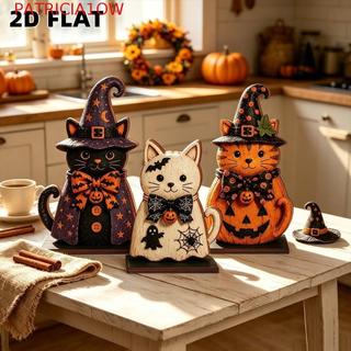 Ornamento De Gato De Bruxa De 3 Peças , Estatueta De Halloween De Abóbora De Estilo Rústico , Estatuetas Decorativas De 