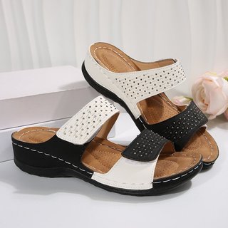 2025 verão novo estilo Flip-Flops sandálias de bloqueio de cor chinelos 43 cunhas de sola grossa Casual respirável costu