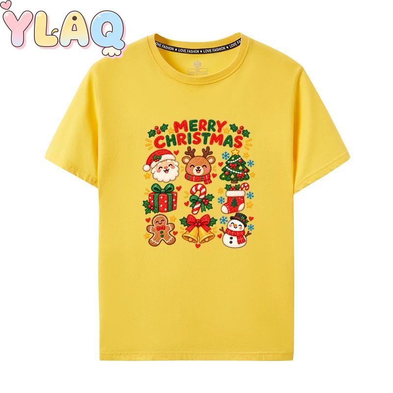 Natal Santa Rena Boneco De Neve Impressão Crianças Camiseta Meninos Meninas Bonito Manga Curta Tripulação Pescoço Topo