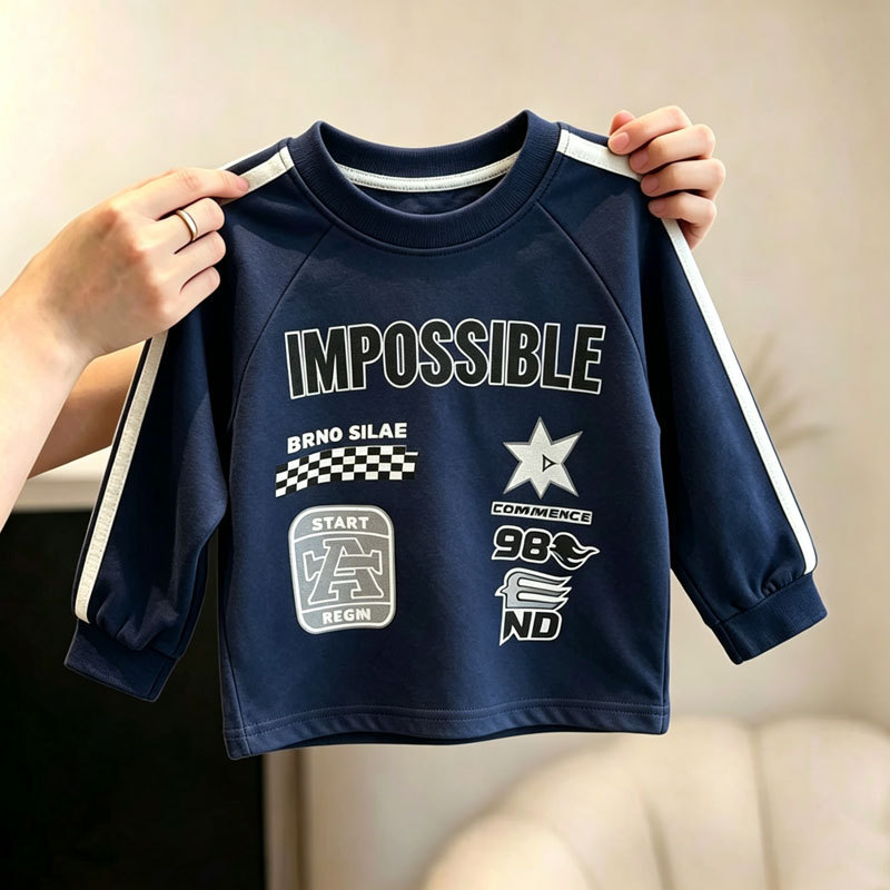 Algodão puro menino bebê manga comprida camiseta primavera outono novo estilo médio pequeno crianças versão coreana cart