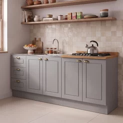 Cozinha Compacta Modulada 100% MDF 2 Balcões e 1 Tampo com Furo para Cooktop Cinza/Nature Emily