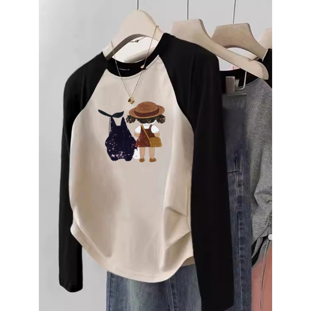Meninas contraste cor manga comprida camiseta primavera outono estilo grandes crianças camisa de fundo feminino meninas 