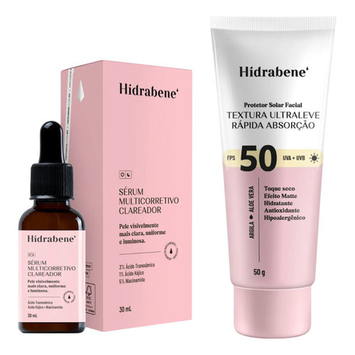 Kit Hidrabene Sérum Clareador + Protetor Solar Facial Fps 50