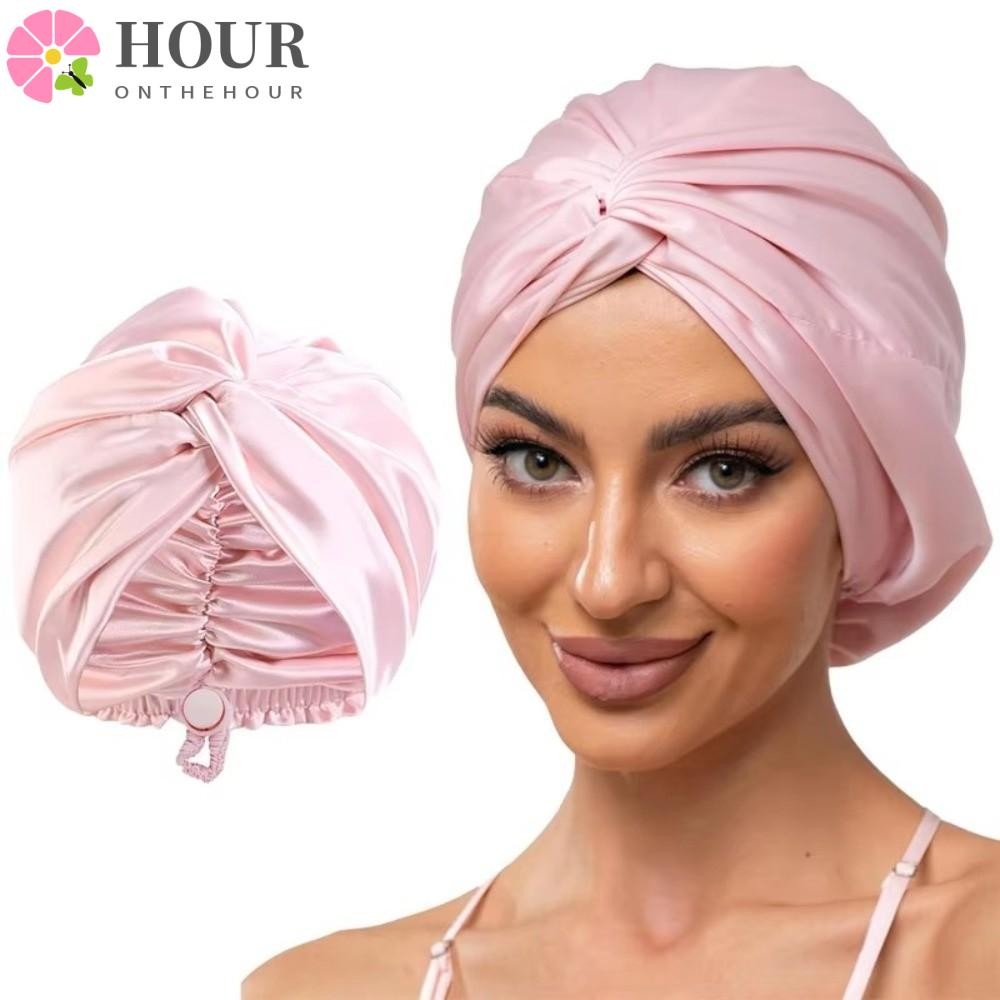 Turbante Torcido Cruzado De Hora , Touca De Dormir De Camada Dupla De Cetim De Seda Elástica , Gorros Ajustáveis Para Cu