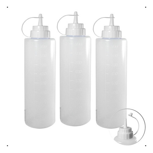 Bisnaga Profissional 3 Un Condimentos Molho Flexível 1 Litro