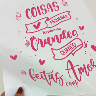 Kit 50 Sacolas Personalizada Com Frase Feita Com Amor 20x30 em Oferta na Shopee