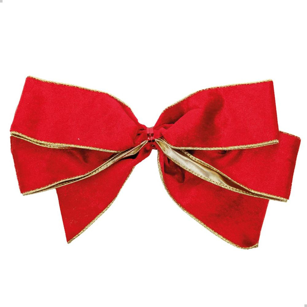 Kit 4 Laços De Veludo Vermelho E Dourado Natal 25cm