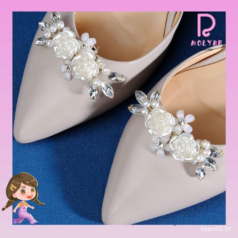 MOLYBR 2PCS (1 Par) Clip De Salto Alto Pérolas De Noiva Removíveis Floral