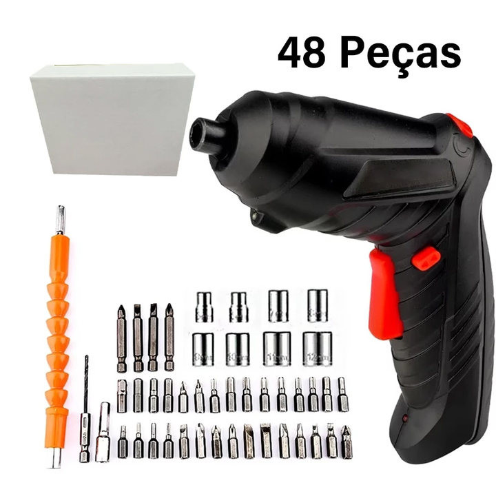 Kit Furadeira E Parafusadeira Sem Fio 48 Peças Com Carregador USB - Dupla Velocidade Portátil Com Maleta De Transporte