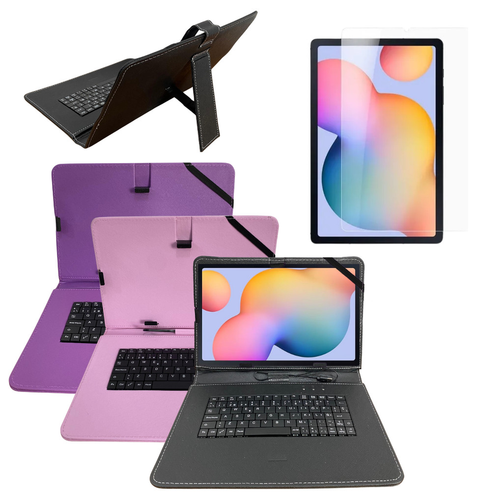 Kit Capa com Teclado Integrado 10 Pol + Película de Vidro Temperado p/ Tablet Samsung S6 Lite  p610 p615 p613