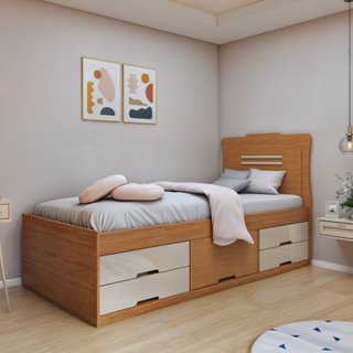 Cama Solteiro 5 Gavetas Júlia Cinamomo/Off White em Oferta na Shopee