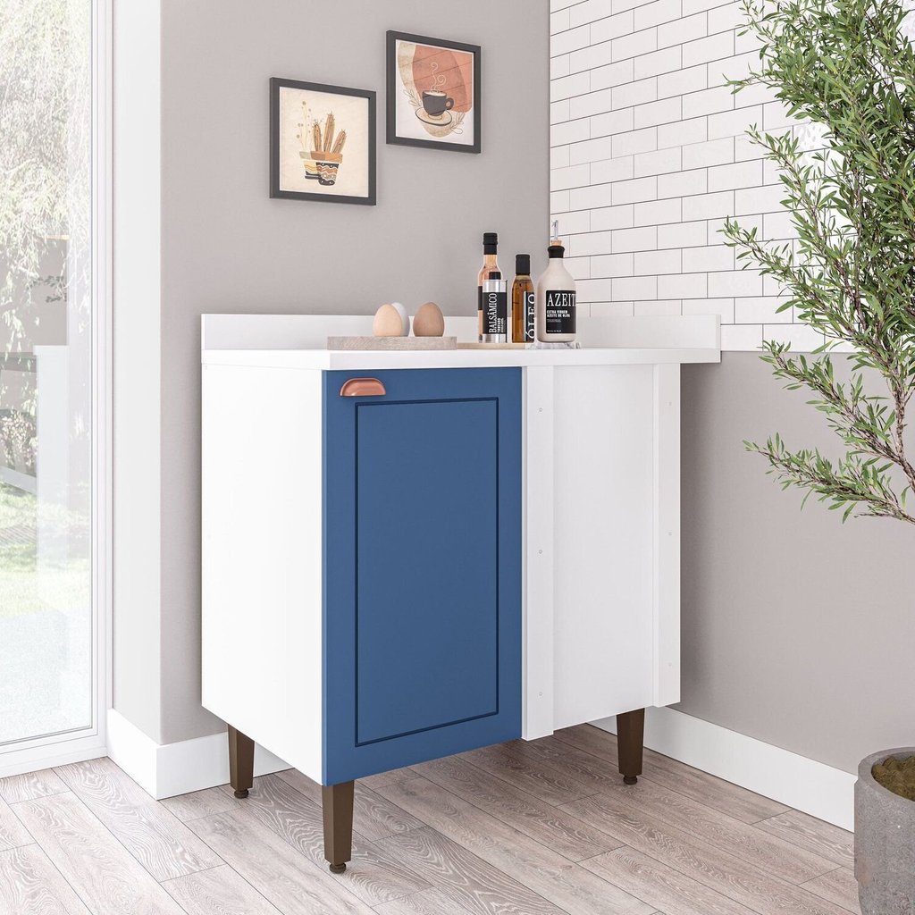 Balcão de Canto 90cm X 94cm Pérola Yescasa Azul/Branco