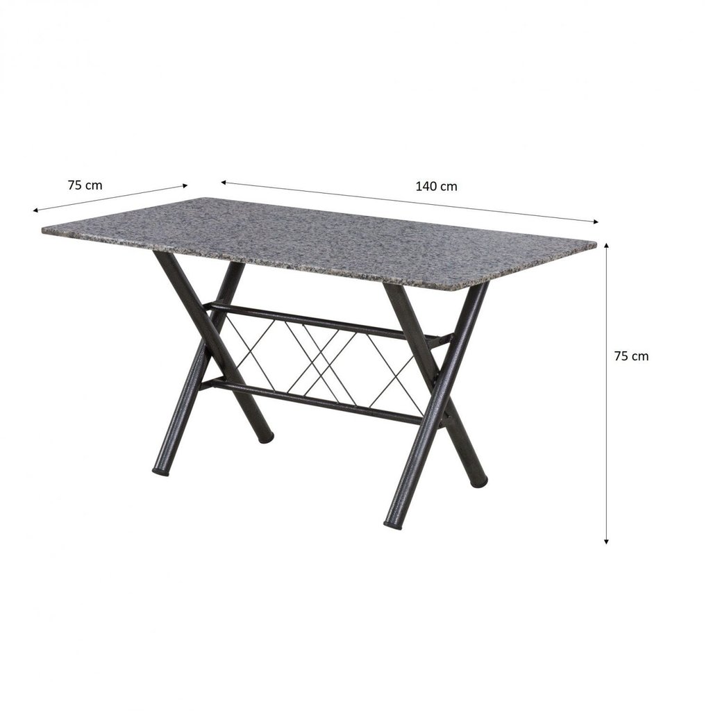 Detalhes do Conjunto Sala de Jantar 6 Cadeiras Mesa Retangular Tampo em Granito Deise  Preto Craqueado/ Prata