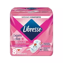 Absorvente Libresse Bom Dia Regular Suave Com Abas Fluxo Moderado 8 Unidades
