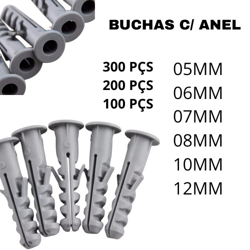 Kit Pacote Buchas Para Fixação Parede com Aba Anel 5mm 6mm 7mm 8mm 10mm 12mm IV PLAST