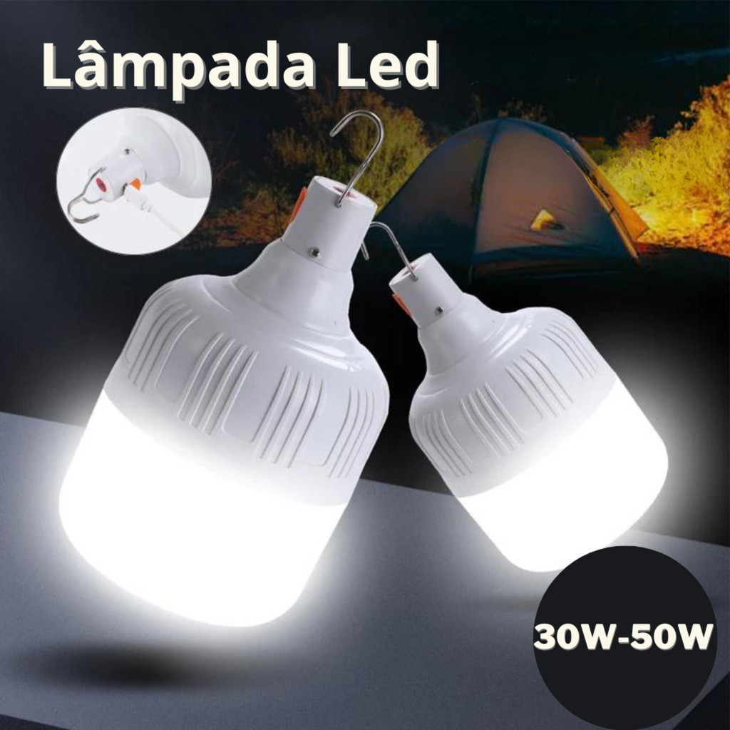 Lâmpada LED USB Recarregável 10W/30W/50W Portátil Para Acampamento/Decoração Da Casa Leo Store BR em Oferta na Shopee