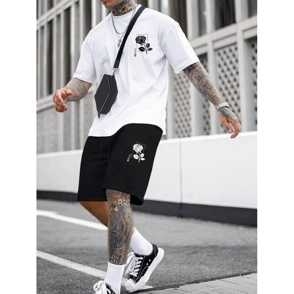 Conjunto Estampa Floral Kit Camiseta oversized 100% Algodão & Short Tactel Streetwear Envio Imediato
