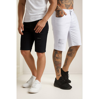Kit 2 Bermuda Premium Lycra Jeans Rasgada Masculina em Oferta na Shopee