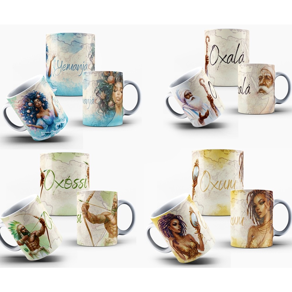 Caneca  Orixás Origens Porcelana - Umbanda Candomblé - Oxalá Oxum Iemanja Oxossi Xangô Iansã Oxumar