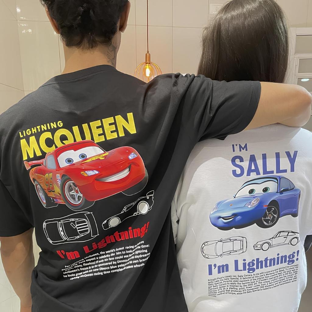Kit Casal Novo Carros Relâmpago Mcqueen e Sally Camisa Algodão Camisas Unissex Casual trendbox