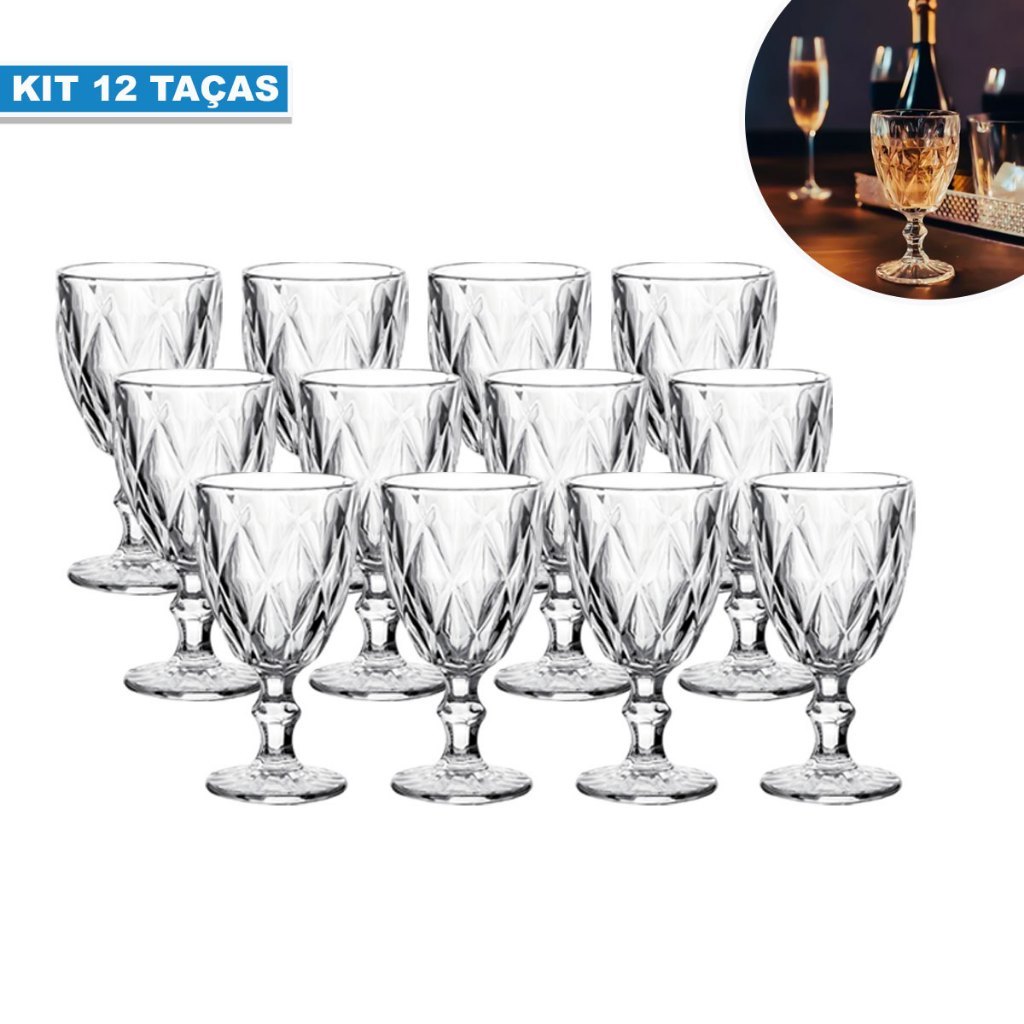 Jogo De Taças De Vidro 12 ou 6  Unid Diamond Transparente 340ml