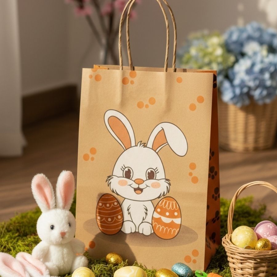 Sacola de Papel Kraft - 23,5x17x31,5cm - Páscoa Rabbit    - 10 unidades - Rizzo em Oferta na Shopee