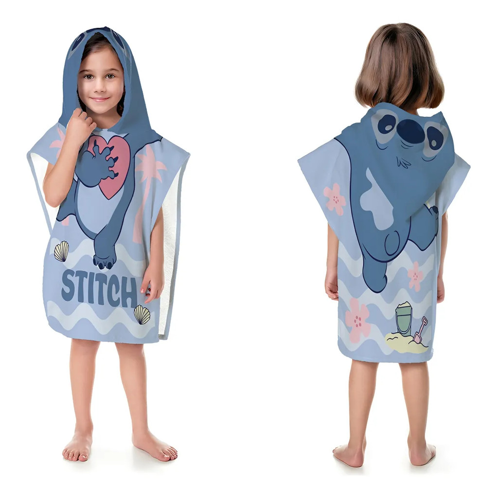 Toalha Poncho Capuz Infantil Praia Piscina Stitch