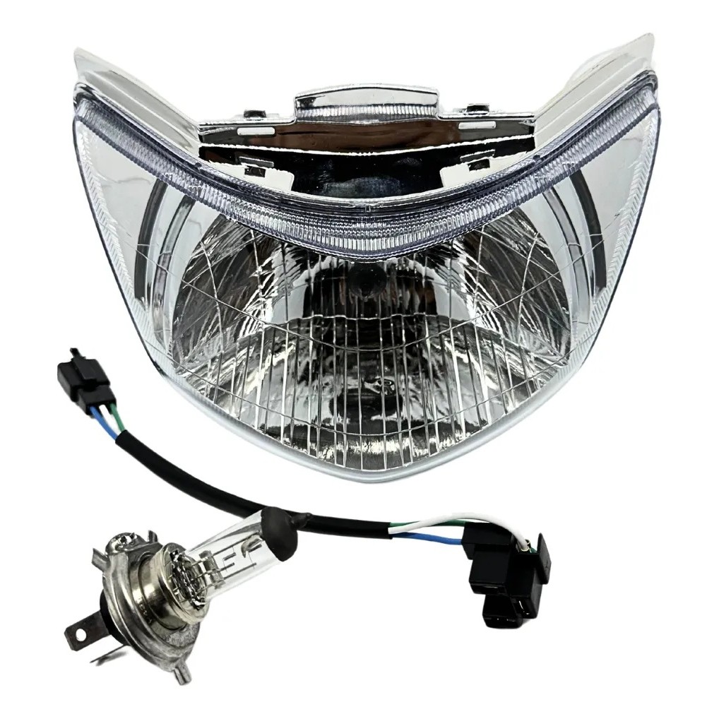 BLOCO OPTICO BIZ 125 2006 A 2010 ENCAIXE H4 COM LAMPADA BIODO H4 12V 35W E CHICOTE PROJEÇÃO