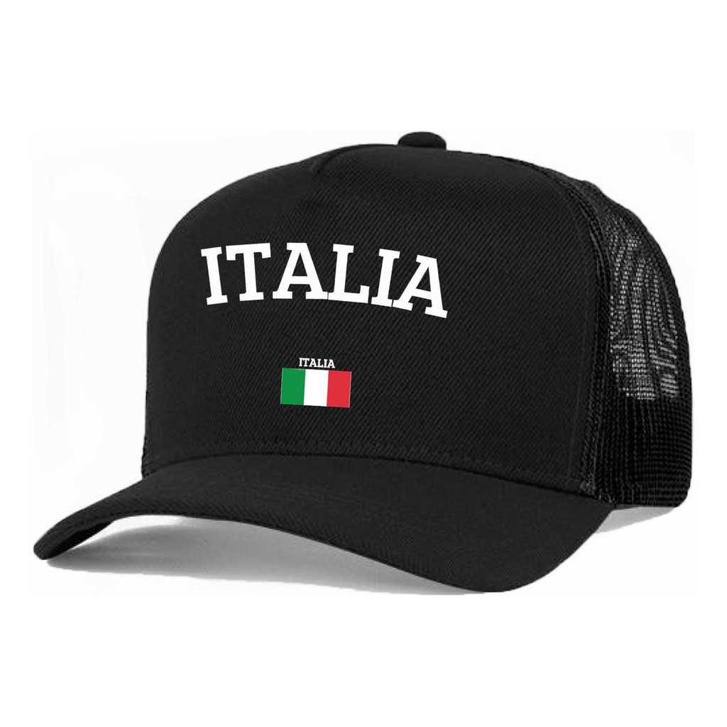 Boné Trucker Preto Liso Redinha País Italia Aba Curva