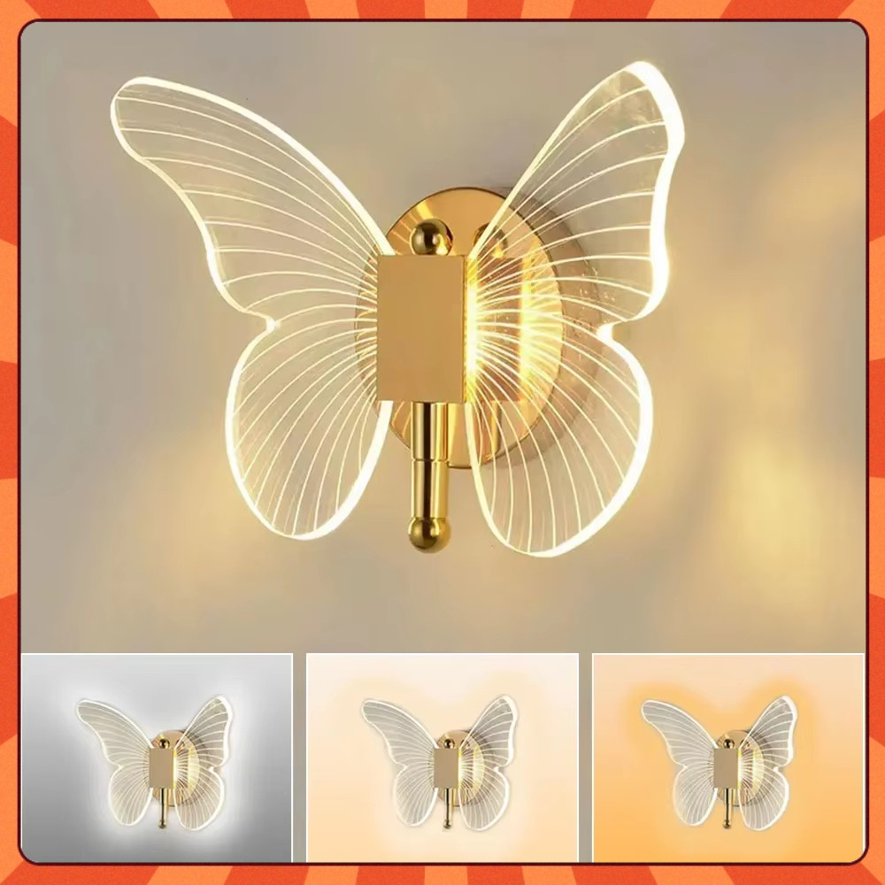 Decoração Natalina,Luminária Arandela Borboleta Dourada LED, 3 Tons Bivolt para Sala Quarto - Presente de Natal