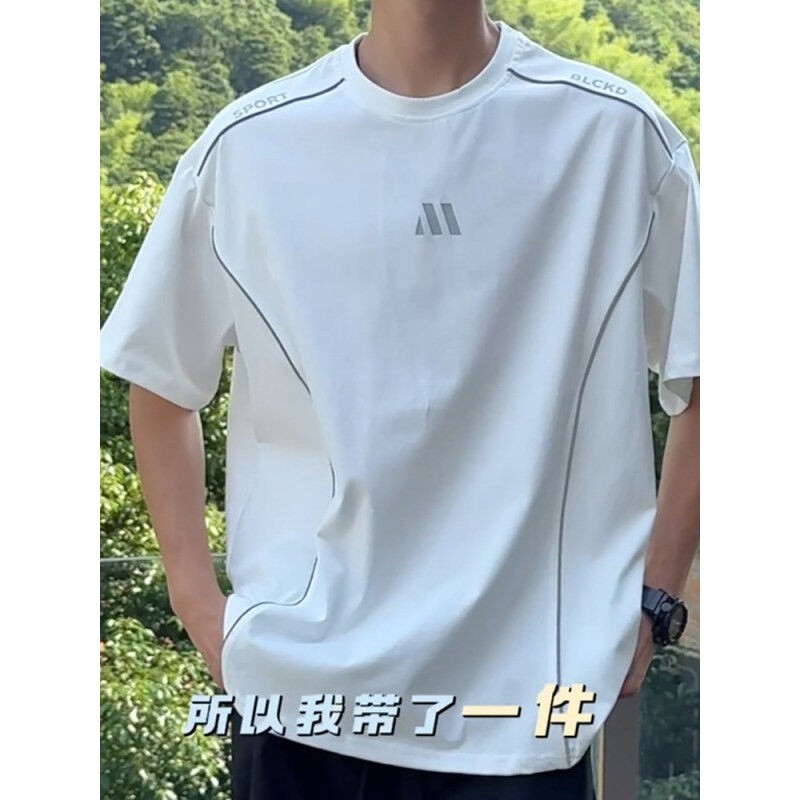 Verão Solona gelo camiseta de manga curta masculina esportes ao ar livre lazer estilo fino respirável de secagem rápida