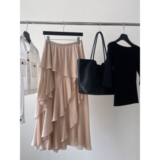 JAYT Summer Island Férias Irregular Drape Saia Longa Corte Diagonal Nobre Elegante Inteligente Elegante Saia de Bolo