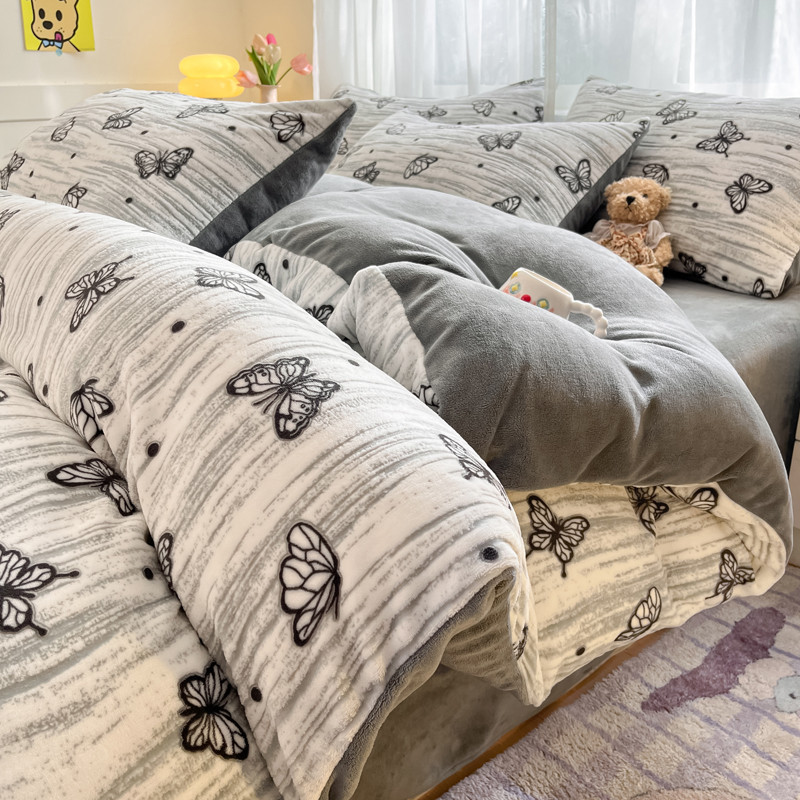Inverno esculpido leite veludo cama conjunto de quatro peças Coral veludo colcha capa folha engrossado conjunto de três 