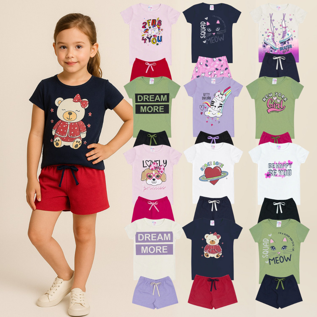 Kit Conjuntos Infantil de Verão Menina Infantil Estampas Sortidas Envio Rápido