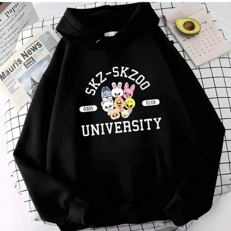 Blusa de Frio Canguru SKZOO Stray Kids University K-POP Moletom  Flanelado Confortável Aconchegante