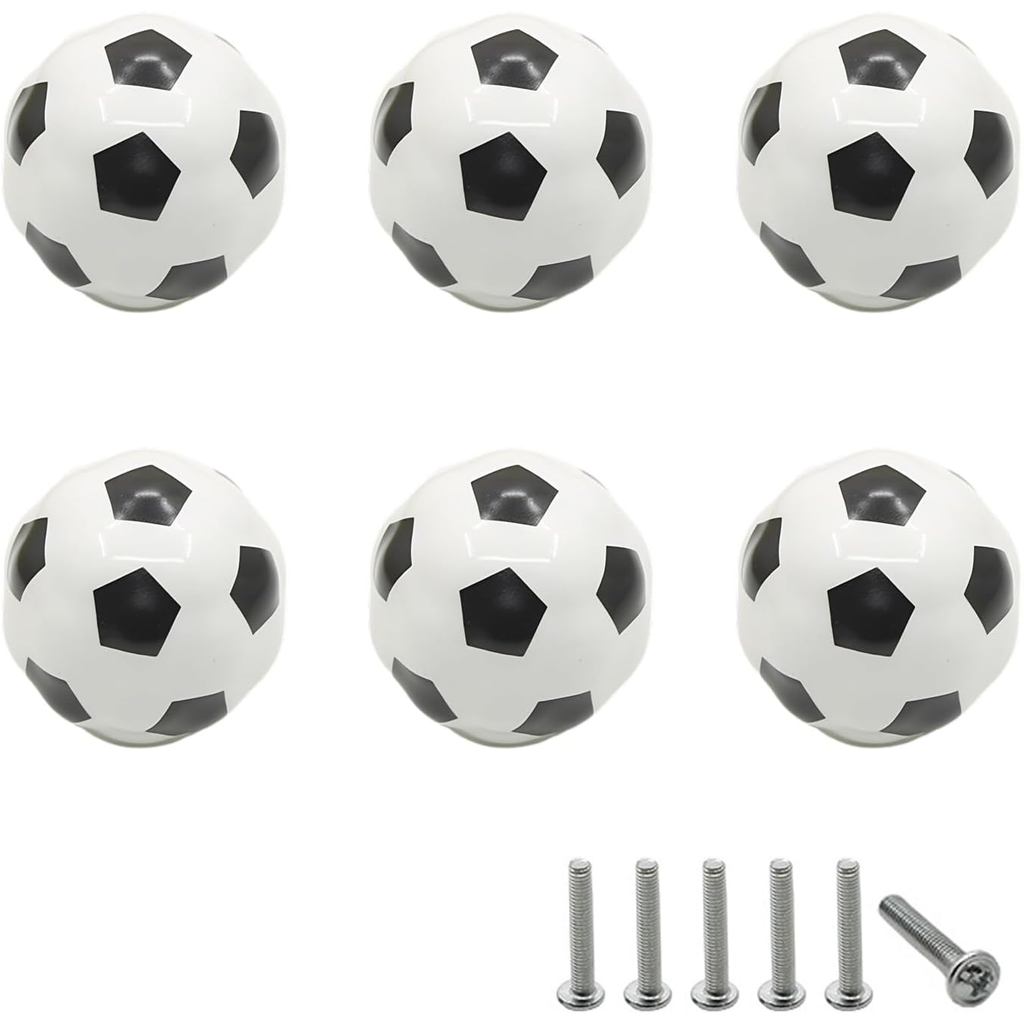 Puxadores de Cerâmica Fofos em Forma de Bola de Futebol para Armários e Gavetas de Cômodas, Guarda-Roupas e Armários (Pa