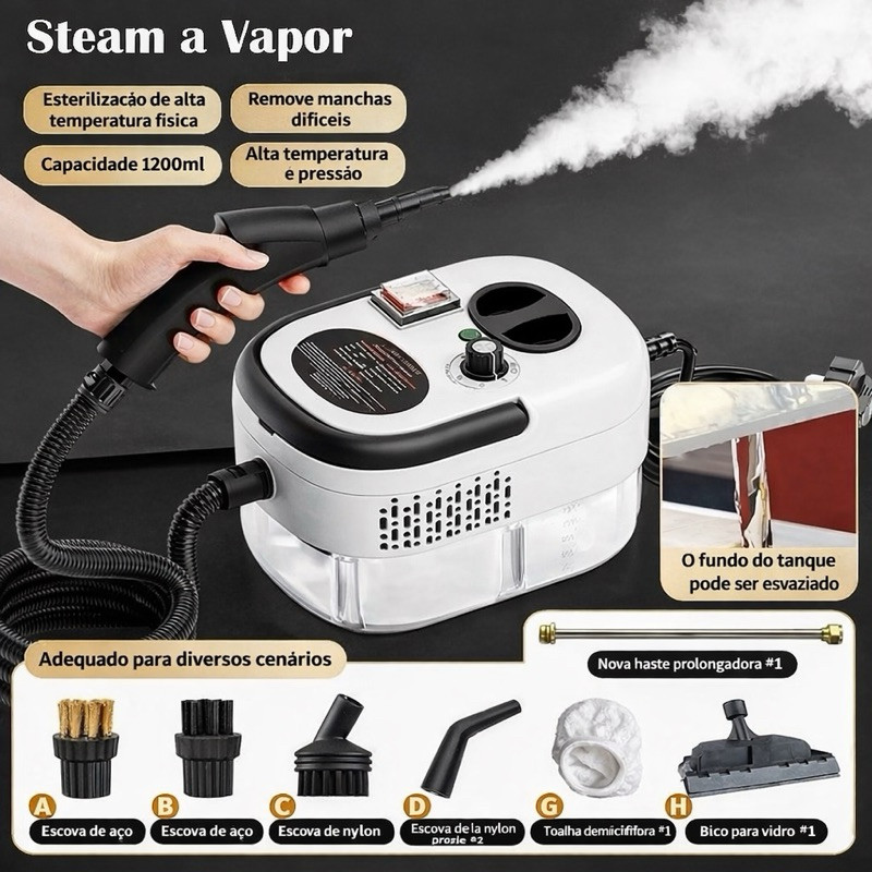 Limpador A Vapor Vaporizador Alta Pressão 2500w Portátil1.2l Lavadora de alta pressão com 6 velocidades OrbittaShop