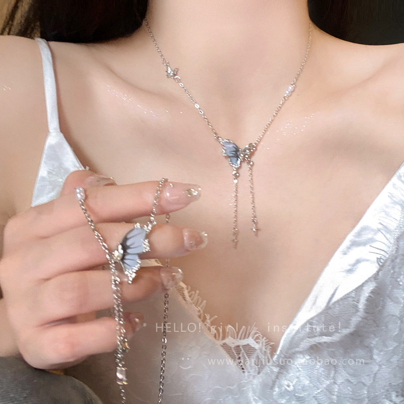 colar femenino colar Verão doce legal zircão borboleta pérola colar feminino nicho High-End clavícula corrente colar à b