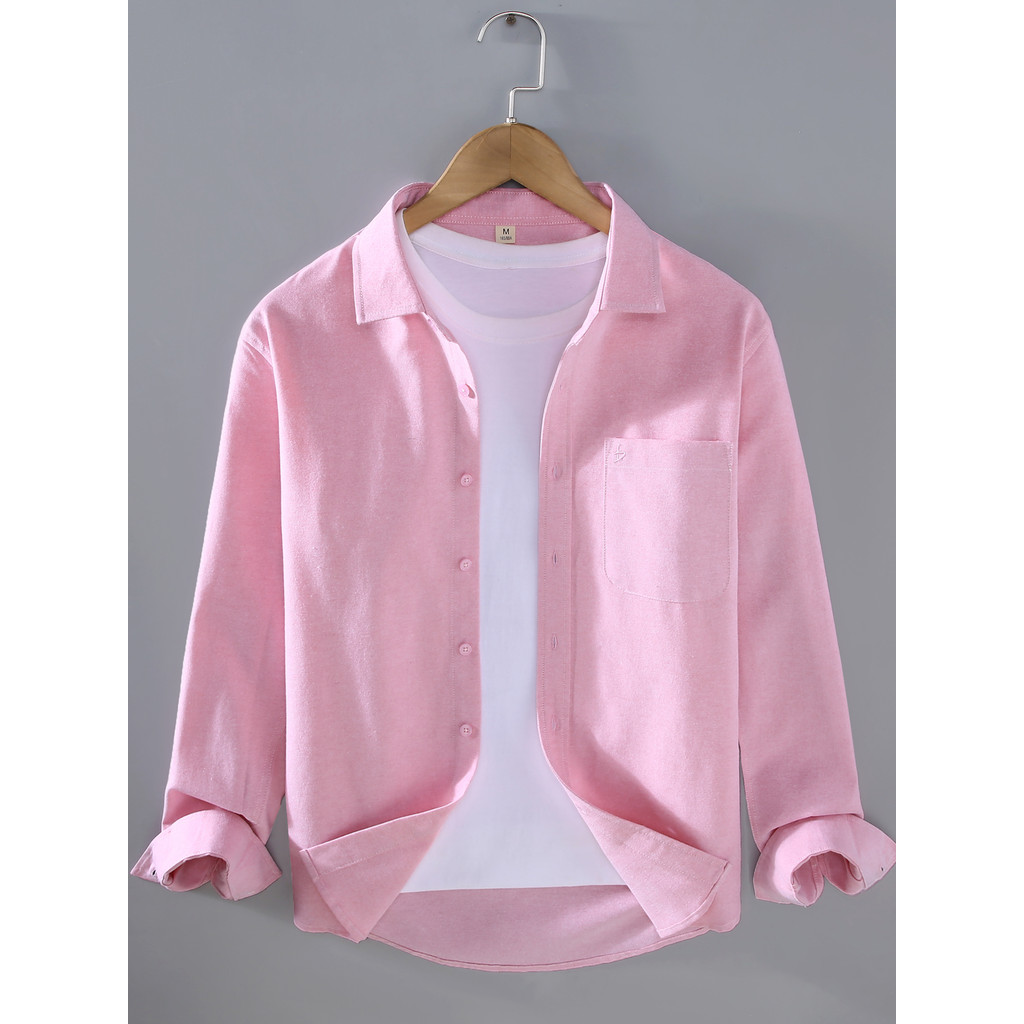 Arte japonesa rosa camisa masculina de manga comprida elegante cavalheiro sentir polegada camisa simples Casual masculin